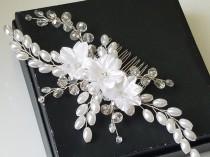 wedding photo -  Pearl Crystal Bridal Hair Comb, White Pearl Hair Piece, Wedding Headpiece, Pearl Crystal Hairpiece, Bridal Hair Jewelry, Pearl Floral Comb