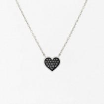 wedding photo -  14K White Gold Black Diamond Micro Pave Heart Necklace