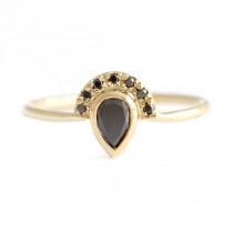 wedding photo -  1 Ct Pear Cut Black Diamond Half Halo Engagement Ring In Yellow Gold
