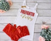 wedding photo - Firefighter Wifey Lingerie. Firefighter Wife Pajamas. Firefighter Wife Bride. Boudoir Photoshoot. Firefighter Wife Gift.