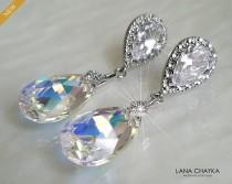 wedding photo -  Aurora Borealis Crystal Earrings, Swarovski AB Crystal Silver Earrings, Wedding Bridal Crystal Earrings, Rainbow Teardrop Dangle Earrings