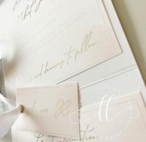 wedding photo - Blush and gold goil pocketfold wedding invitation watercolour detail