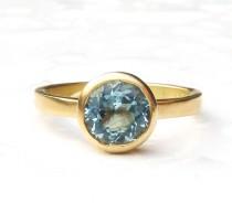 wedding photo - Recycled 18ct yellow gold aquamarine engagement ring