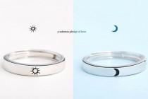wedding photo - Engraved 2Pcs Sun and Moon Lover Couple Rings Loves Ring, Promise Wedding Bands for Him and Her, Valentine Gift, Birthday Gift, Lovers Ring