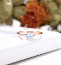 wedding photo - Vintage Moonstone Engagement Ring, art deco ring, Rose Gold Diamond Ring, Round cut ring,  bridal ring wedding ring,anniversary ring