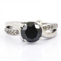 wedding photo - 2 Carat Black Diamond Solitaire Ring With Accents