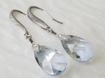wedding photo - Light Blue Crystal Earrings, Swarovski Blue Shade Silver Earrings, Dusty Blue Dangle Earrings, Pastel Blue Earrings, Blue Wedding Jewelry
