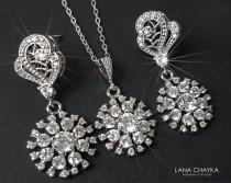 wedding photo - Crystal Bridal Jewelry Set, Cubic Zirconia Earrings Necklace Set, Wedding Crystal Jewelry, Zirconia Earrings, Crystal Pendant Bridal Jewelry