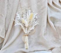 wedding photo - Gold and White Dried Flower Bouquet/ Metallic Dry Flower Wedding Bouquet/ Dry Thistle Flower Arrangement/ Champagne gold Bride Bouquet.