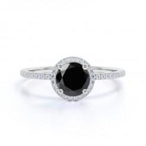wedding photo - 1.50 Carat Black Diamond White Gold Halo Ring For Engagement