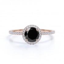 wedding photo - 1.50 Carat Rose Gold Black Diamond Halo Ring For Engagement