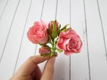 wedding photo - Peach Miniature Rose Hair Pin - Small Pink Rose Bud Hairpin - Floral Bridal Hair Accessories - Wedding Hair Decoration - Flower Hair Clip