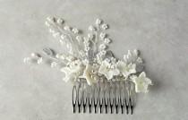 wedding photo - Floral bridal ivory comb, Wedding flower comb, Whimsical bridal hairpiece, Bridal hair adornment, Wedding hair accessory, Hair bridal brooch