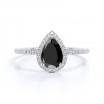 wedding photo - Gorgeous 2 Ct Black Pear Diamond Engagement Ring In 14k White Gold