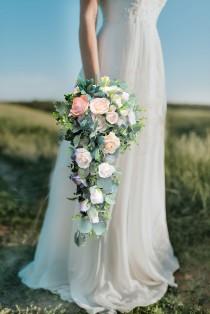 Champagne Blush Pink Roses Eucalyptus Cascade Bridal Bouquet wedding photo - Champagne Blush Pink Roses Eucalyptus Cascade Bridal Bouquet