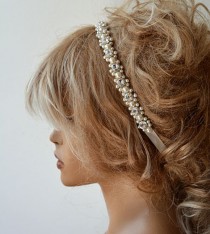 wedding photo - Wedding Pearl headband, Ivory Pearl Bridal Hair Accessory Rhinestone and Pearl Hair Piece, Bridal Hair Piece, Wedding Hair Accessories