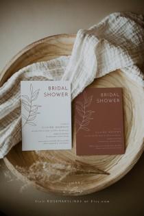 wedding photo - Terracotta boho bridal shower invitation template, minimalist bridal shower invites, minimal leaves shower invite, burnt orange #111-7A