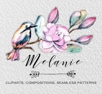 wedding photo - Watercolor pink flowers set: elements, compositions,  patterns for wedding invitations, PNG with transparent background, Free Commercial Use