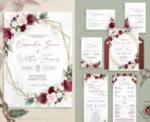 wedding photo - burgundy and blush wedding invitation bundle, maroon and blush invitation Suite, red blush invite, Marsala Blush Invitation Template, CLARA