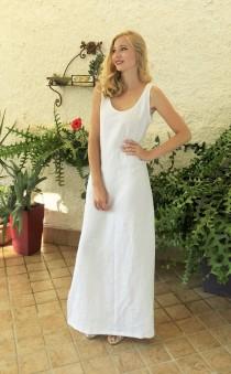 wedding photo - Italian Linen Dress, White Linen Maxi Dress, Boho Wedding Dress, Sleeveless Dress, Beach Bridal Dress, Linen Tank Dress, Plus Size Clothing