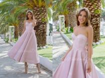 wedding photo - Pink Midi Wedding Dress Isabella Satin Bridesmaid 80s 90s New Collection
