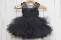 wedding photo - Black flower girl dress with 3D pearl