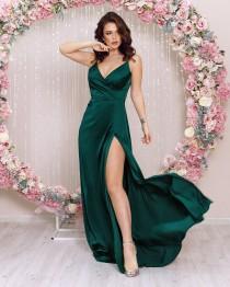 wedding photo - Emerald Satin Bridesmaid Dress, Evening Gown, Green Silk Dress Maxi,Prom Dress Long