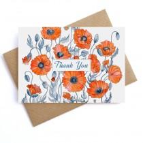 wedding photo - Thank You Card Red Poppies Printable Instant Download Wedding DIY Thanks, Floral botanical, Bridal Shower Thank You, birthday thank you card