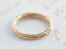 wedding photo - Trinity Wedding Ring, Unique Braided Wedding Band, Tricolor Gold Ring, Braided Three Tone Gold Ring, 3 Tone Ring, Woven Ring
