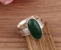 wedding photo - Green Jade Carved Band Spinner Ring  - 925 Sterling Silver Oval Gemstone Spinner - Thumb Ring - Jewelry For Women - Hand Carved Spinner Ring