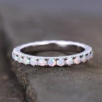 wedding photo - Opal Ring,Opal Wedding Band,Eternity Band,Stacking Ring,Matching Band,Promise Ring,Anniversary,Gift for Women,White Gold