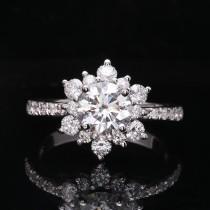 wedding photo - Snowflake Moissanite Ring/1.0ct Round Cut Moissanite Halo Ring/Solid 14K White Gold Ring/Art Deco Engagement Ring / Wedding Ring Women