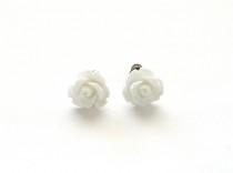 wedding photo - Tiny Pure White Rose Earrings, White Wedding Earrings, Stud Earrings, Post Earrings Under 5