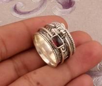 wedding photo - 925 Sterling Silver Natural Red Garnet Spinner Ring, Handmade Honey Bee Meditation Ring Boho Worry Ring Valentines Day Gift, Etsy Cyber 2021