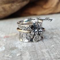 wedding photo - Honey Bee Spinner Ring ,925 Sterling Silver Ring ,Meditation Ring, Silver Jewelry ,Worry Ring, Anxiety Ring ,Beatiful Ring, Brass Ring