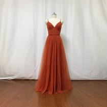 wedding photo - Burnt Orange Tulle Bridesmaid Dress 2021 Spaghetti Straps Boho