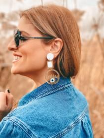 wedding photo - Clip Earrings, Gold Evil Eye Earrings, Drop Earrings, Gift for Her, Made in Greece, By Christina Christi.