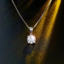 wedding photo - 1 Carat Moissanite Diamond Pendant Necklace - 925 Sterling Pendant Necklace - Single Solitaire Diamond Necklace - Come with Certificate.