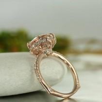 wedding photo - Love Flow-10MM Round Morganite and VS Diamond in 14K Rose Gold Engagement Ring Single Claw Prong Setting and Euro Style Shank