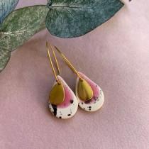 wedding photo - Pre- order, 14 days to make and dispatch, Ceramic earrings, clay earrings, bright pink, dangle, Gold plated ear wires