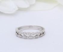 wedding photo - Art Deco Design Two Piece Stacking Eternity Marquise Round Simulated Diamond CZ Wedding Band Ring  925 Sterling Silver Choose Color