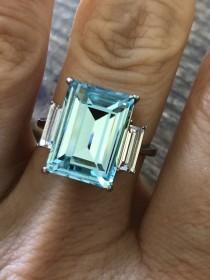 wedding photo - Blue Aquamarine Ring, Stainless Steel,  March Birthstone, Emerald 9CT, Engagement Ring