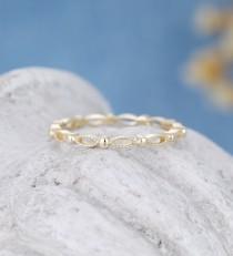 wedding photo - Solid 14k yellow gold wedding band women vintage marquise milgrain Full eternity band stacking matching ring Promise Gift for women 18k gold