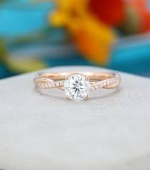 wedding photo - Moissanite engagement ring Rose gold engagement ring Vine Twisted Pave Ring with Pave Diamonds Unique Cluster wedding Bridal gift for women
