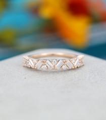 wedding photo - Unique Half Eternity Baguette cut Moissanite wedding band vintage Rose gold wedding band women Matching band Bridal Promise gift for her