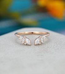 wedding photo - Rose gold Open ring vintage Unique Marquise cut Moissanite diamond Curved wedding band women Solid Gold Matching Bridal promise gift