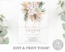 Boho chic Bridal Shower Invitation Instant Download editable Template, dried tropical leaves Bohemian Bridal Shower invite wedding photo - Boho chic Bridal Shower Invitation Instant Download editable Template, dried tropical leaves Bohemian Bridal Shower invite