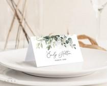 wedding photo - MYRA, Greenery Place Card Template, Greenery Escort Card Template, Seating Escort Card, Table Seating Cards, Eucalyptus Name Cards Template