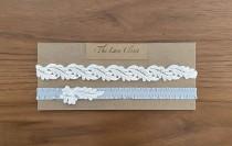 wedding photo - Blue Wedding Garter with lace and pearls