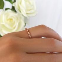 wedding photo - Delicate Art Deco Wedding Band, 1.5mm Stacking Layering Ring, Engagement Ring, Man Made Diamond Simulants, Sterling Silver, Rose Gold Plated